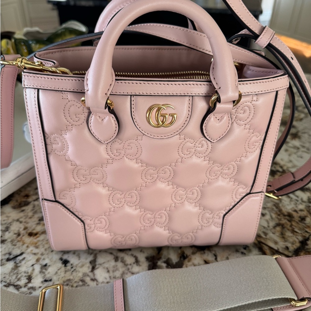 Gucci Pink Satchel with Gold Hardware and Quilted Pattern